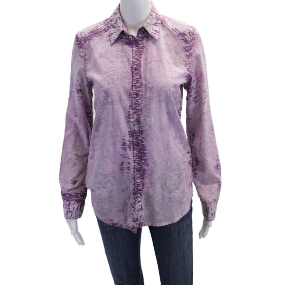 Kelly Wearstler Womens Printed Button Down Long Sleeves Shirt Purple Size 2